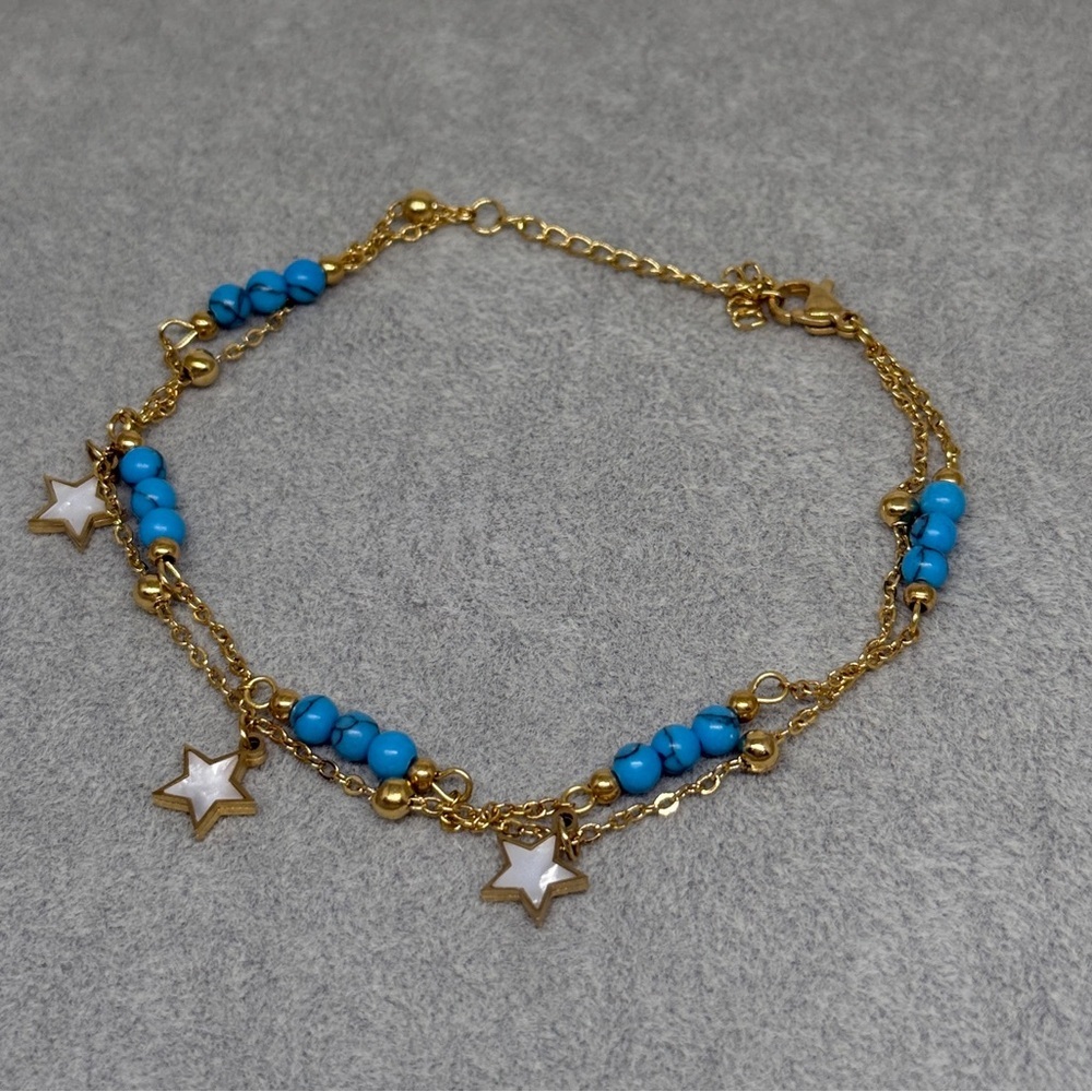 Gold-Plated Stainless Steel Anklets - Star and turquoise Design
10”
New, - Picture 2 of 4